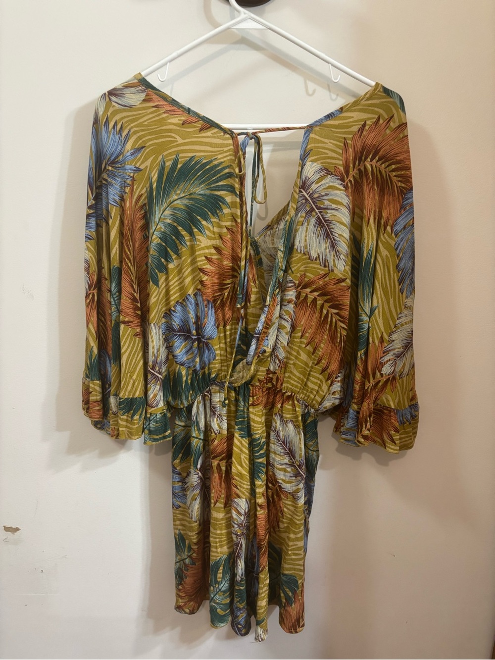 Women's Olive Tropical Print V-Neck Romper
